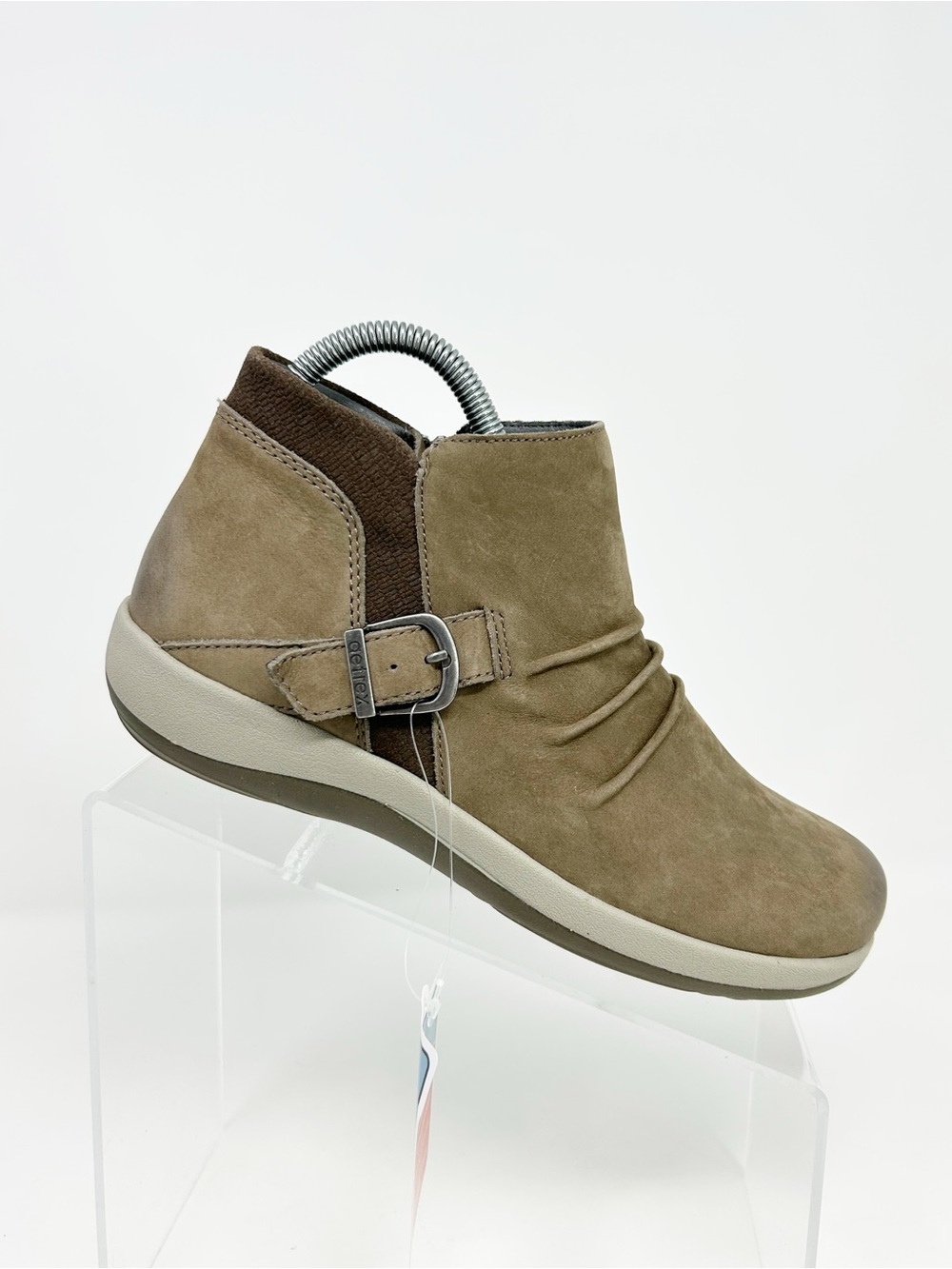Aetrex Luna Womens Ankle Booties Taupe Arch Support Side Zip Buckle Size 7